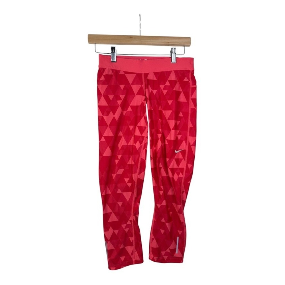 Nike Running Leggings Women's S‎ Reflective Pink Triangles Zip Pocket cropped